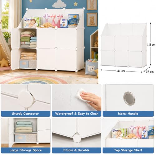 Image of LUHI Plastic Wardrobe for Kids Clothes ? Easy to Use Anti-Skid & Non-Slip Effective Professional, Plastic Cupboard for Kids, Foldable Almirah, Collapsible Wardrobe (White HH2, 7-Shelf-6-Door)