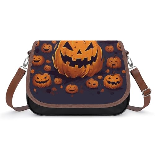 Halloween Pumpkin Leather Shoulder Bag for Women Classic Crossbody Purse Leather Tote Bag Handbag Purse Small Shoulder Bags for Shopping