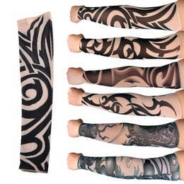 Krystle Nylon Printed Driving UV Sun Protection Tattoo Arm Sleeves for Dust and Pollution (Free Size, Black) - 1 Pair