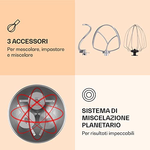 Klarstein Küchenmaschine, Universalküchenmaschinen, 3-in-1 Küchenmaschinen, Rührgeräte & Mixer, Teigmaschine mit Fleischwolf, Küchenmaschine, 2000 Watt Teigmaschine Knetmaschine 10L Schüssel - immagine 4