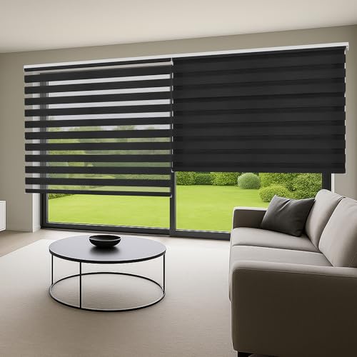 Store Enroleur Jour Nuit Double Tissu pour fenêtres intérieures ou Porte. Protection de Votre Vie privée Translucide & Occultant STORESDECO Gris 60x180 cm...