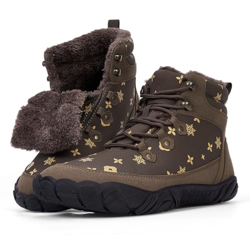 Image of Winter Footwear Barefoot Shoes Women Men Zero Drop Barefoot Hiking Boots Slip On Warm Waterproof Snow Boot Minimalist Wide Toe Ankle Booties Five Finger Hike Shoes Outdoor