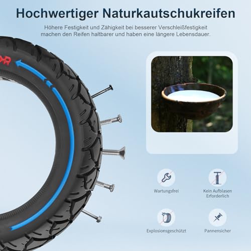 VOLOHAS 10x2,7-2,75 Vollreifen 10 Zoll Solide Reifen 70/65-6,5 Ersatzreifen für Hitway H5/HB24/Hiboy/Smartgyro Speedway/Rockway/Crossover Speedway 5/Dualtron 3/KuKirin G3/G2 Master (Bunt 1 PCS)