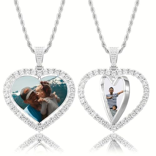 Personalized Heart Photo Necklace for Women - Custom Picture Pendant with Rhinestones, Memorial Gift for Wife Girlfriend Mom, Anniversary Birthday Jewelry Keepsake