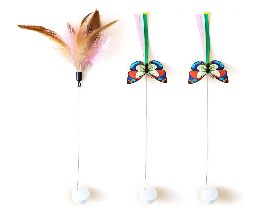 PotaromaButterfly Refills 4in1 Running Cat Toys, Includes 2 Butterflies and 1 Feather