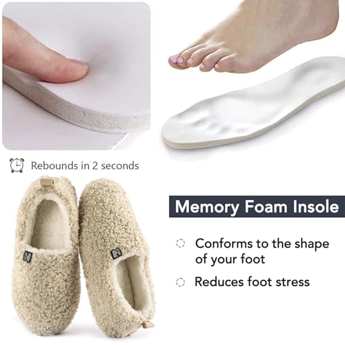 RockDove Set of 2 Pairs - Women's Size 9, Faux Shearling Closed Back Slipper (Beige) Twirl Fleece Fuzzy House Scuff (Pearl White)4