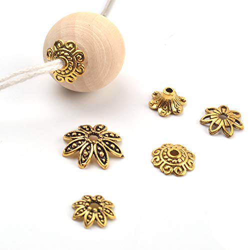 BronaGrand 100 Gram(About 250-350pcs) Bali Style Jewelry Making Metal Bead Caps Deluxe New Mix,Antique Gold