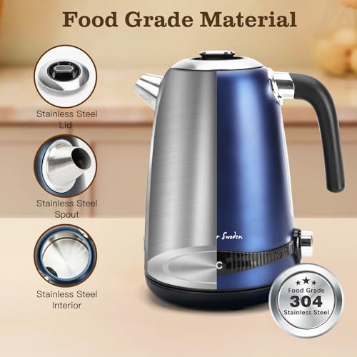 Taylor Swoden Electric Kettle, 7 Variable Temperature (40°C-100°C), 1.7L Fast Boil Quiet Kettles, 2 Hours Keep Warm, Stainless Steel Kettle Cordless, Boil-Dry Protection, 2200W - Sinbad