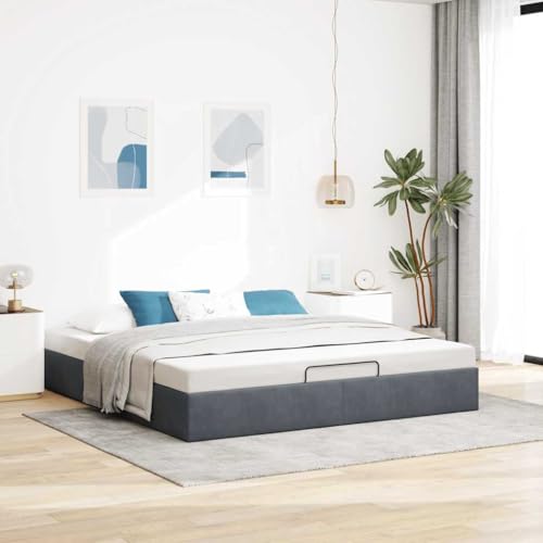 Festnight Cama Canape 160 x 200 cm, Cama Tapizada 160 x 200 cm, con Somier y Espacio de Almacenamiento, Cama de Almacenamiento, Canapé Abatible 160 x 200 cm Gris Oscuro