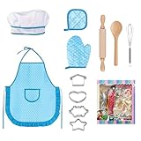 MEIDAYAI 11 PCS Kids Chef Costume Set, Cooking & Baking Toys for Toddlers 3-8 with Adjustable Apron, Pretend Play Gift for Boys & Girls Birthday Xmas（Blue）