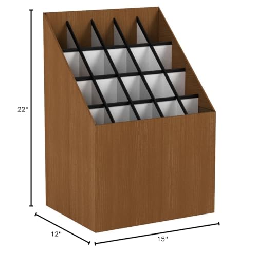 Safco 3081 Vertical Roll File, 20 Compartment, Wood Grain Walnut Finish, Corrugated Fiberboard Construction, 2.75" Compartment Diameter. Sleek Lightweight Storage and Organization