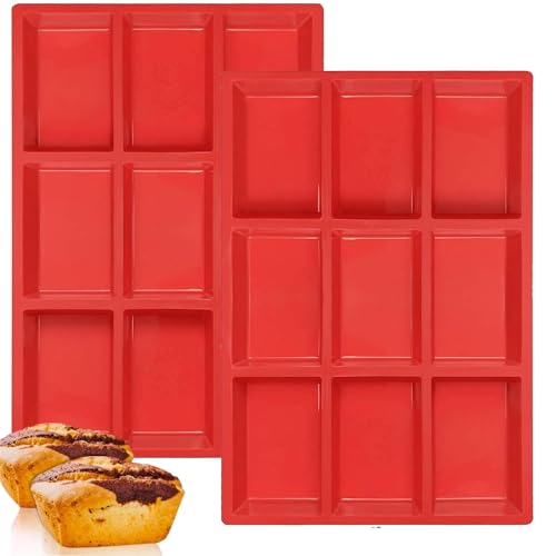 VIKKI 2PCS Silicone Mini Loaf Pan, Mini Loaf Mould, Non-Stick 9 Cavity Mini Bread Pan,Silicone Bread Baking Molds for Mini Cake, Bread, Meatloaf, Cornbread, Brownie, Muffin, Rectangle Soap Bar