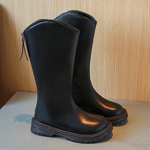 IWIHMIV Girls Long Boots Winter Warm Leather Mid Calf Riding Boots with Zipper Pull On Mid Calf Winter Boots3