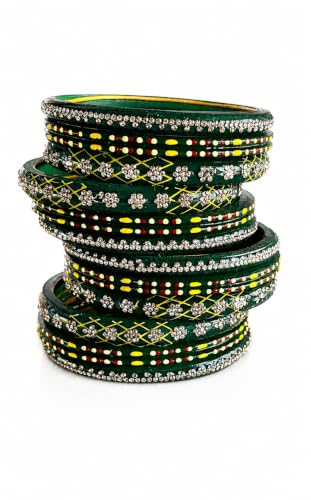 Image of Swara Creations Lah /Lac bangles red and yellow color Set, LAHTHI Churi zircon work for Women and Girls(14pcs)