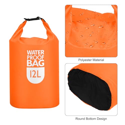 PATIKIL 12L Bolsa seca impermeable, bolsa de almacenamiento portátil y ligera con cierre enrollable para gimnasio, kayak, senderismo, natación y camping, color naranja miniatura 3