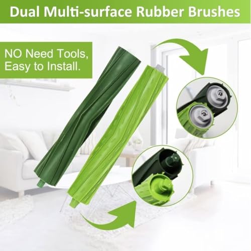 Image of Replacement Parts Compatible with iRobot Roomba I, E & J Series i7 i7+ j6+ j7 j7+ i3 i3+ i4 i4+ i6 i6+ i8 i8+ /Plus, 1 Set Rubber Brushes, 4 HEPA Filters, 4 Side Brushes, 4 Vacuum Bags