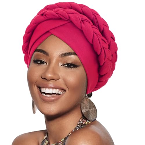 Image of DRESHOW African Women Turban Caps Cotton Beanie Twist Headscarf Pre-Tied Double Twisted Braids Wrap Hat Chemo Cancer Cap