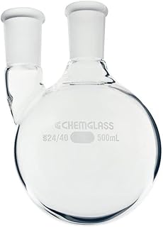Chemglass CG-1518-29, Heavy Wall Round Bottom Flask, 2 Neck, 2L Capacity, 45/50-24/40 Joint