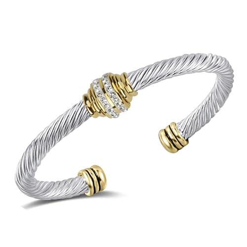 Kaluoer Cable Bracelet Two Tone Stainless Steel Retro Twisted Wire Bangle Bracelet, Adjustable Cuff Bangle Bracelet, Suitable, Mother, Wife, Valentine's Day Gift