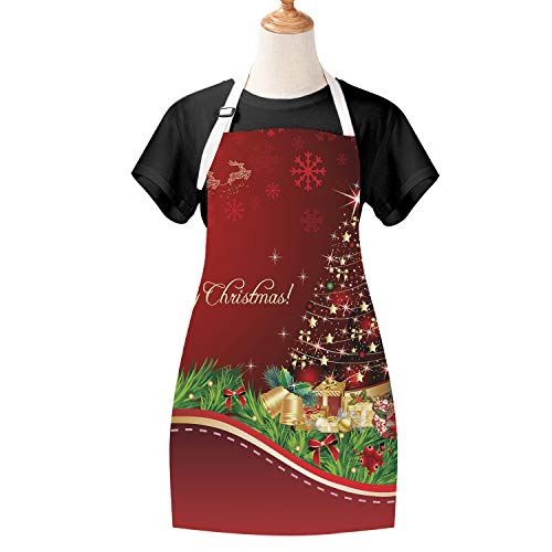 Merry Christmas Apron Xmas Ball Star Bow Cooking Aprons Gold Bell Waterproof Baking Apron For Christmas, Party, Celebration Gift, Men Women Kitchen Apron With Adjustable Neck Strap And Long Ties #TOP26