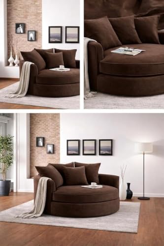 Image of SOFALIZE - Modern Barrel Accent with Pillows Round Sofa Modern Combines Contemporary Design Oversize Arm Chair Cozy Club Chair for Bedroom, Living Room, Lounge, Hotel & Office Hallways Sofa (Brown)