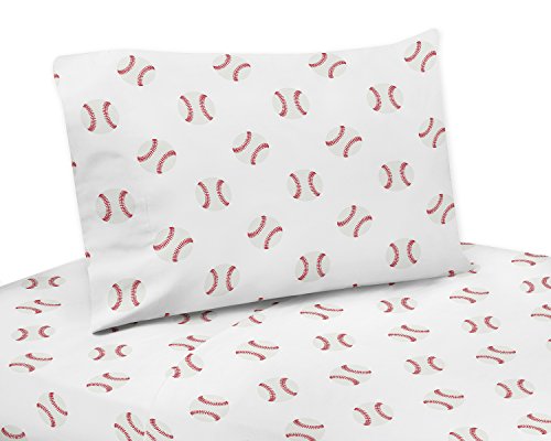 Sweet Jojo Designs Red and White Twin Sheet Set for Baseball Patch Sports Collection - 3 Piece Set