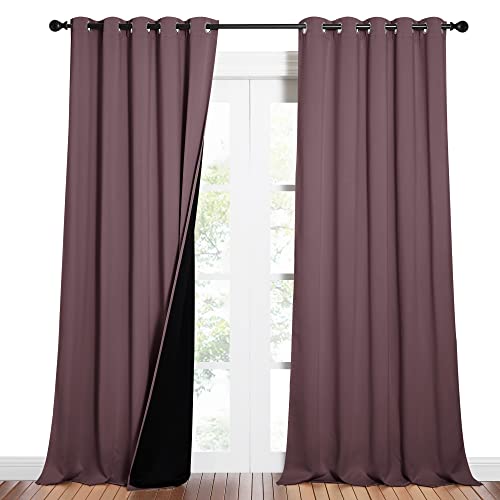 Image of NICETOWN Full Shading Curtains for Windows, Super Heavy-Duty Black Lined Blackout Curtains for Bedroom, Privacy Assured Window Treatment (Dry Rose, Pack of 2, 62 inches W x 95 inches L)