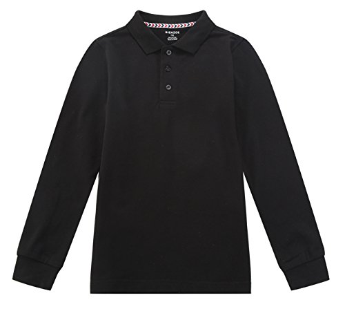 Bienzoe Niño Antimicrobiano Secado rápido Polo de Manga Larga Negro 10/12