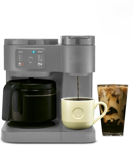 K-Duo Essentials Coffee Maker for Hot and Iced Drinks, Single Serve KCup Pod Brewer and 12 Cup Carafe Drip Coffee Pot, 72 oz Water Reservoir, Perfect for Home & Office (Gray)