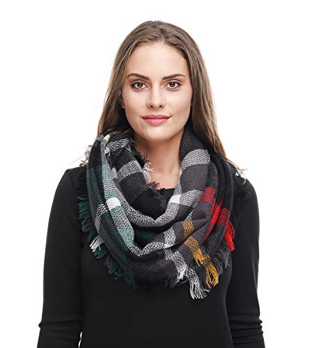 Lucky Leaf Hand By Hand Aprileo Women's Plaid Scarf Checkered Classic Long Wrap Shawl
