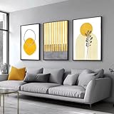DFZEWKI Láminas decorativas geométricas abstractas en tonos amarillo mostaza y gris. Lienzo con arte floral moderno para decoración del hogar en la sala de estar (40x50cm (16x20in) x3)