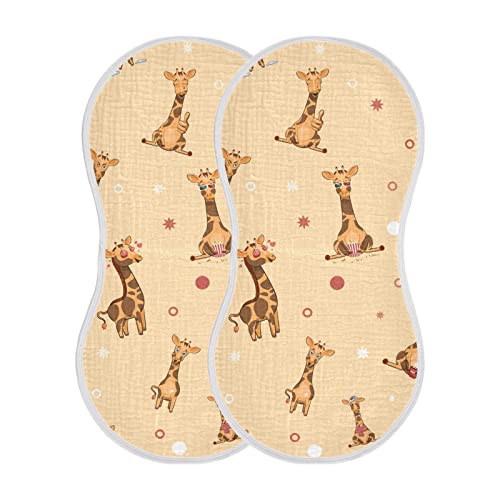 Image of Kigai Cartoon Giraffe Muslin Baby Burp Cloths, Large Absorbent Cotton Muslin Burp Cloths Set of 2, Washcloths, Face Towel, Bibs for Newborn Boys Girls, 11 x22 Inch