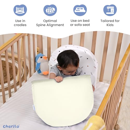Image of Cherilo Wedge Pillow for Baby Acid Reflux | C Shaped Elevated Pillow for Crib & Mattress, 15 inch x 12 inch x 3 inch | Helps Elevate Baby for Comfort | Removable Velvet Cover - Cream