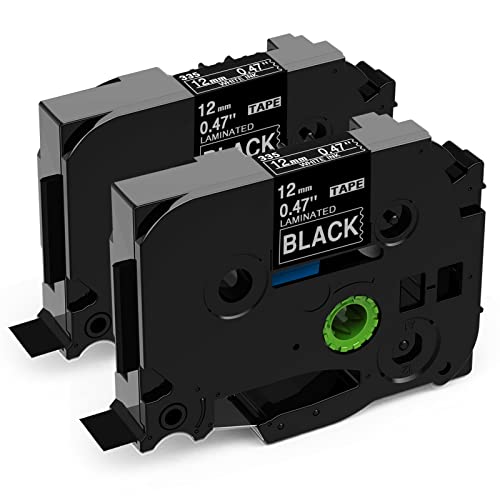 Markurlife Compatible Label Tape Replacement for Brother P-touch TZe335 TZ-335 White on Black 12mm 1/2 inch Laminated Label Maker Tape, for P Touch PT-H110 PT-D200 PT-D210 PT-D600 PT-1800, 2-Pack