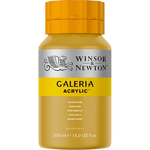 Image of Winsor & Newton Galeria Acrylic Colour - Jar of 500 ML - Yellow Ochre (744) - Highly Pigmented Lightfast Artists' Acrylic Paints for Canvas, Wood, Fabric & Paper - More Colours Available