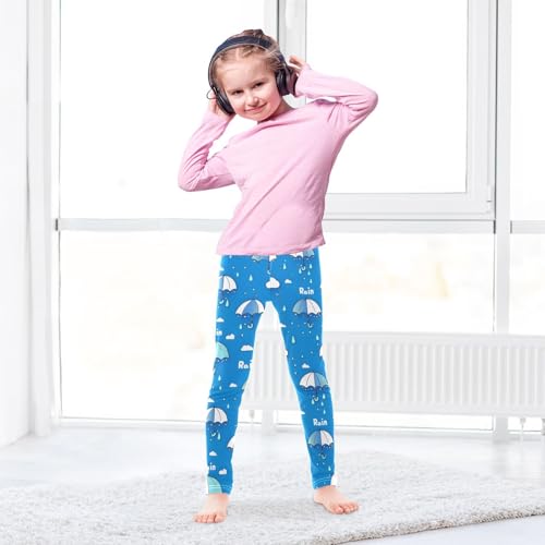 Umbrella Rain Blue Girls Leggings Soft Stretch Workout Yoga Dance Pants for Kids Casual Tights4