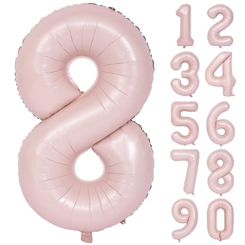 Image of 40 In Matte Pink Birthday Number Balloons 8 Helium Foil Mylar Balloon | Birthday Party Decorations Suitable For Boys' And Girls' Birthday Parties Anniversary celebration