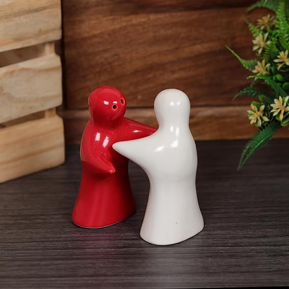 Image of Qimacplus Hug Design Salt and Pepper Shakers Charming Couple Set for Retro Farmhouse Decor, Ideal Kitchen Accessories for Home Decor (Red & White)
