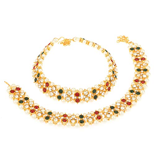 Efulgenz Indian Anklet Bracelet Bridal Crystal Faux Pearl Jhanjara Payal