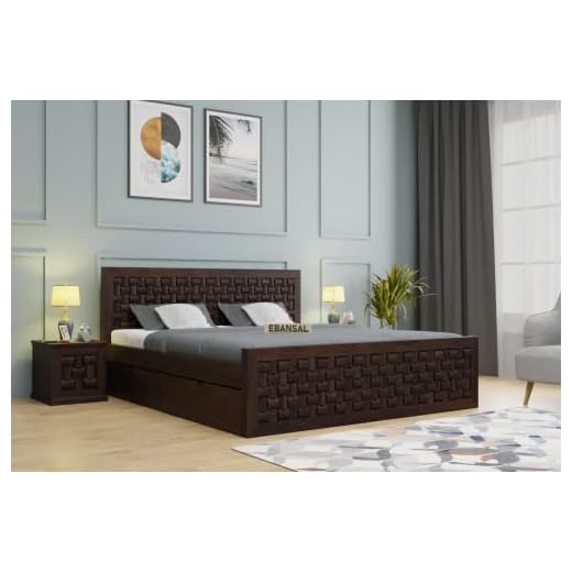 EBANSAL Wooden Queen Size Bed for Bedroom, Solid Wood Double Bed Cot Designer Bed with 4 Drawers Side Storage, Sheesham Wood, Walnut Finish