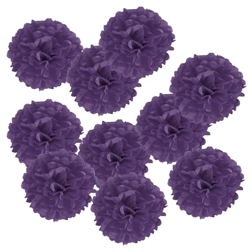 Pom poms en papier violet foncé de 15 cm pour décoration de salle de mariage, lot de 10 pièces