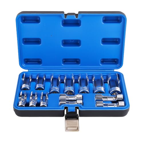 maXpeedingrods 3/8 1/2 Drive Diesel Injector Fuel Line Socket Wrench Set 8-22mm Metric Flare Nut Socket Set 14 PCS 6-Point Strut Nut for Wired Temperature Sensor Thermo Switch Master Cylinders