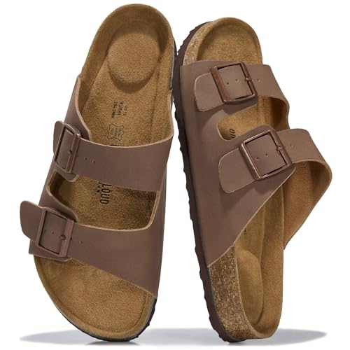 Project Cloud Mens Sandals 100% Genuine Leather - Memory Foam Insole & Cork Footbed Slides for Men...