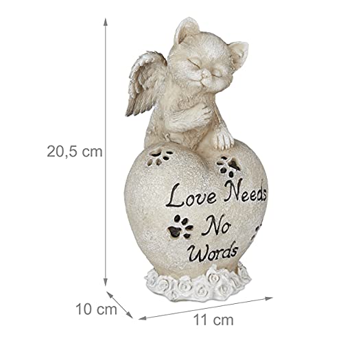 Relaxdays Grabschmuck für Katze, Andenken Tier, Grabstein Herz u. Katzenengel, Katzengedenkstein, wetterfest, Creme
