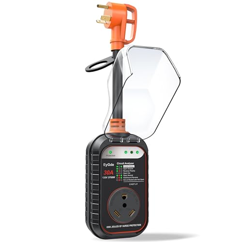 EyGde RV Surge Protector 30 Amp, RV Circuit Analyzer with Waterproof Cover, RV Accessories Power Voltage Protection Guard for Camper Travel Trailers