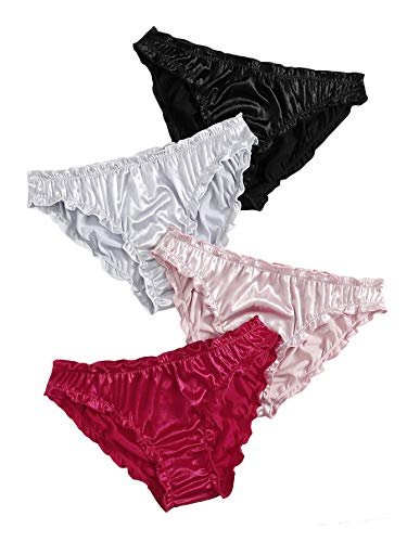 Verdusa Women's 4pack Frill Trim Satin Underwear Briefs Panty Set
