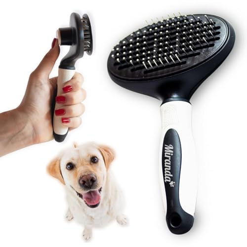 Spazzola Pelo Lungo per Cani e Gatti – Autopulente con un Clic, Rimuove Nodi e Peli Morti, Ideale per Maine Coon, Persiani, Golden Retriever – by Miranda