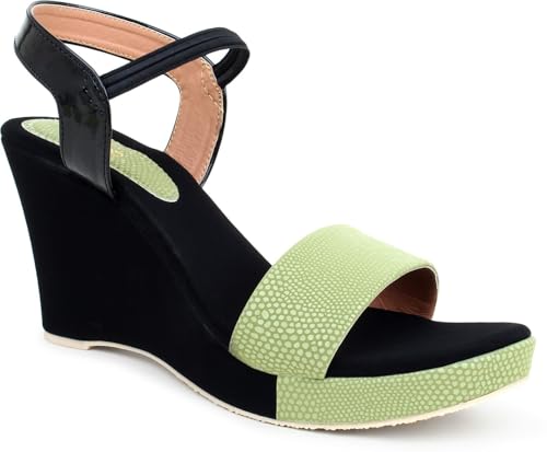Image of Action Women's Suede Wedge Sandals| Black and Mint| Ankle Strap| Heel Aqua