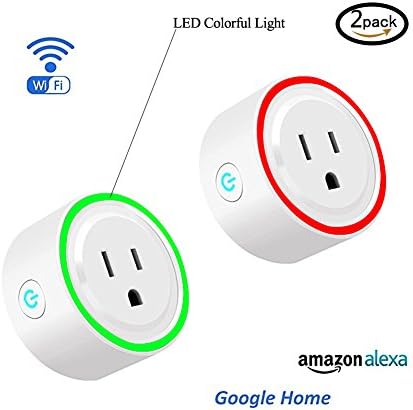 Monsme Smart Plug,Wi-Fi Enabled Mini Smart Switch Works/Amazon Alexa &Google Home,No Hub Required,Dimmable Colorful LED Light/Remote Control Devices from Anywhere,Timing Function Smart Phone(Pack 2)