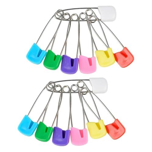 12 Sicherheitsnadeln für Babywindeln, 4,1 cm Windeln, Kunststoff, Stecknadeln, 40 mm, langlebige Kopfverschlüsse mit Sicherheitsverschluss, Edelstahl, ideal für Frottee-Quadrate, Flache und